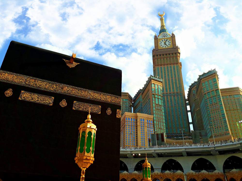 kaaba in makka with view of royal clock tower
